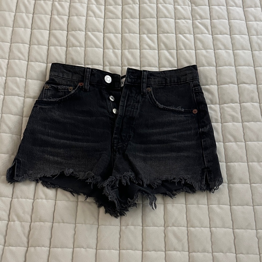 Zara Black Frayed Jean Shorts